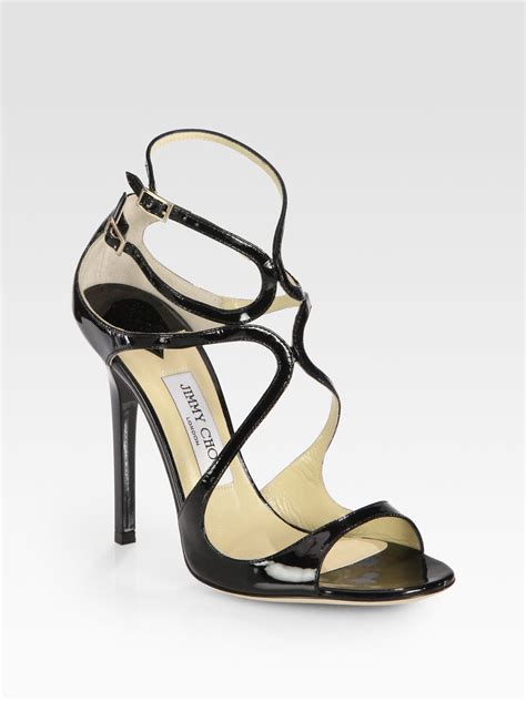 jimmy choo lance strappy patent leather sandals in black lyst