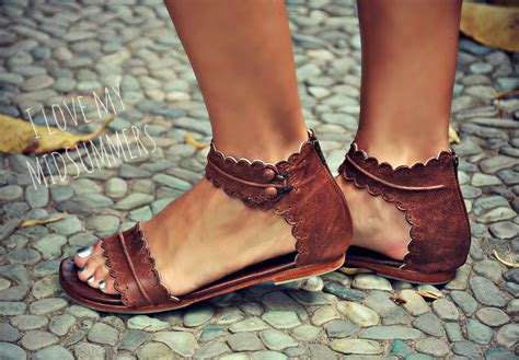 midsummer brown leather sandals women shoes leather shoes flat shoes boho shoes sizes