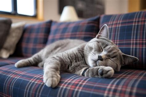 Premium Ai Image Lazy British Short Hair Cat Sleeping On A Couch In A