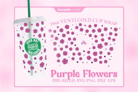 Purple Flowers Svg 24oz Venti Cold Cup Svg Full Custom Wrap