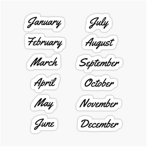 Months Of The Year Sticker Pack Months Of The Year Journal Sticker