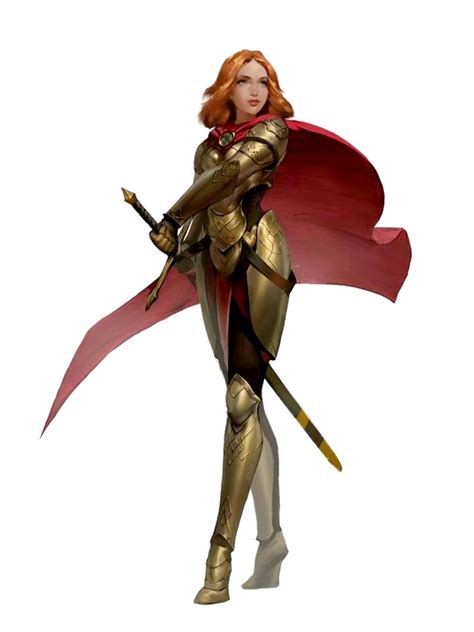 Female Human Fighter Paladin Knight Gold Armor Pathfinder Pfrpg Dnd D