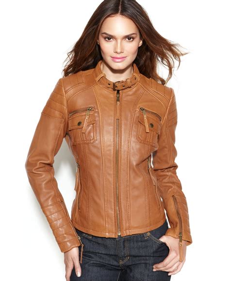 Lyst Michael Kors Michael Leather Buckle Collar Motorcycle Jacket In