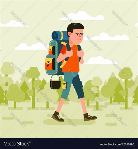 Hiker With Backpack Against The Backdrop Vector Image