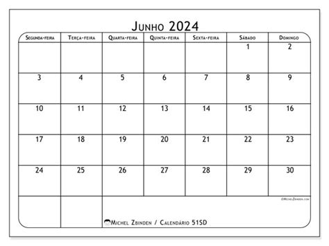 Calendário De Junho De 2024 Para Imprimir “46sd” Michel Zbinden Pt