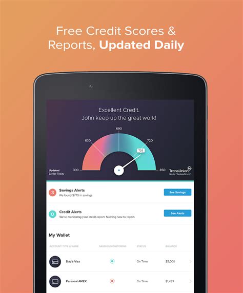 Credit karma (free for android and ios and also online) is my favorite. WalletHub - Free Credit Score - Android Apps on Google Play