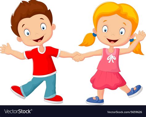 Cartoon Little Kids Holding Hand Royalty Free Vector Image