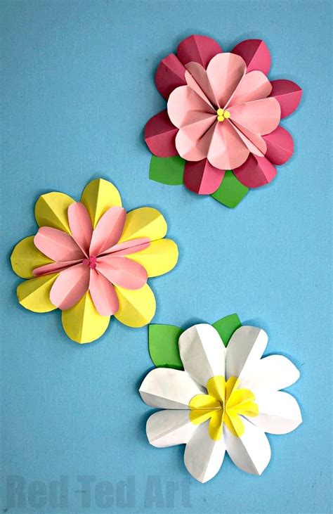 Easy 3d Paper Flowers For Spring Red Ted Art Easy Kids Crafts