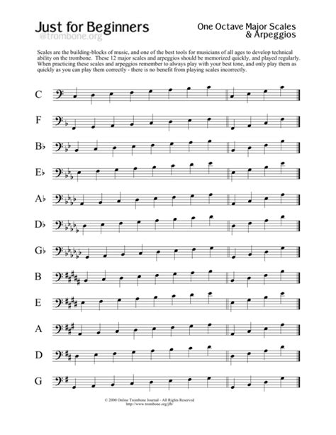 One Octave Major Scales For Trombone
