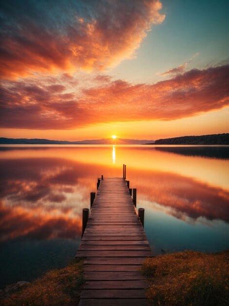 Premium Ai Image Beautiful Sunset At Calming Serene Lake