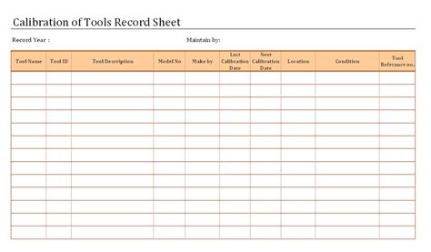Calibration Of Tools Record Sheet Format