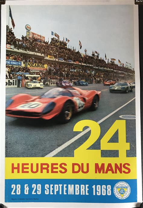 1968 24 Heures Du Mans Original Vintage Car Racing Poster Ferrari 250