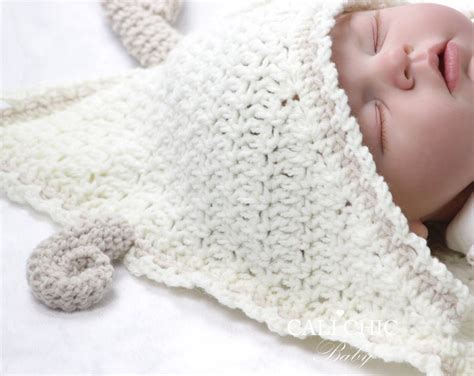 Crochet Hooded Baby Blanket Pattern Little Lamb 155 Baby Etsy