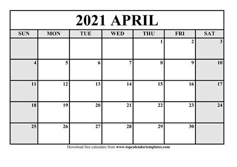 April 2021 Calendar