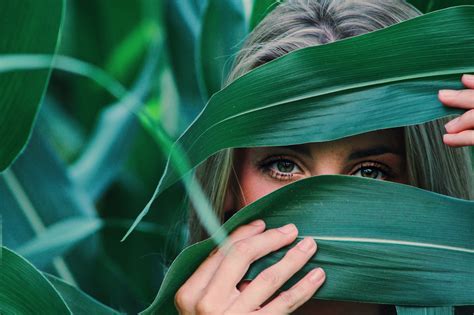 Free Images Adolescent Adult Close Up Color Dark Green Eyes Female Girl Lady Leaves