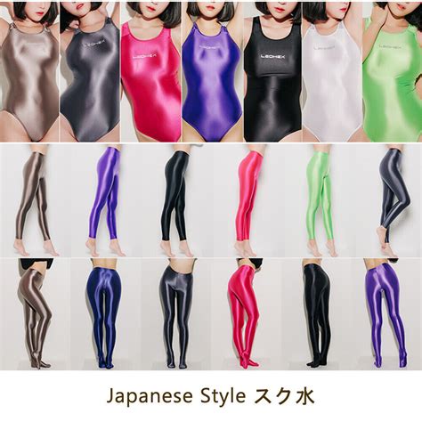 Leohex 2020 Womens Swimwear Sexy スク水 Satin Glossy Body Suit One Piece