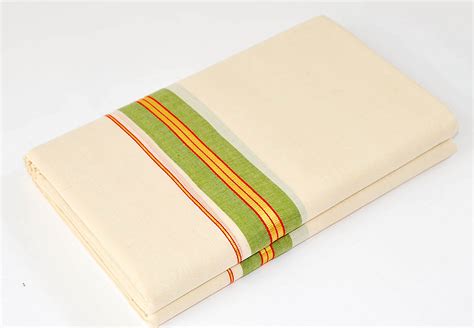 Kerala Handloom Dhoti Light Greenand Gold Kasavu With Red Stripe 200 X