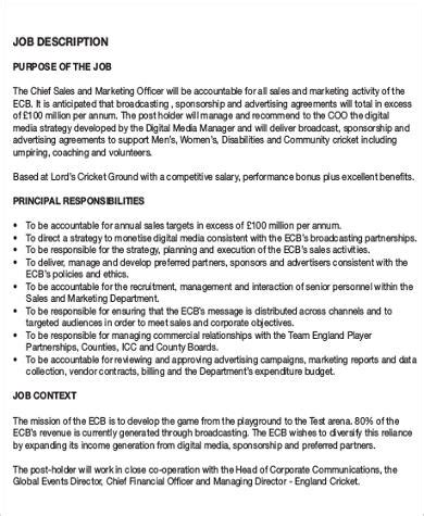 The role of the finance officer involves providing financial and administrative support to colleagues, clients and stakeholders of the business. FREE 7+ Chief Marketing Officer Job Description Samples in ...