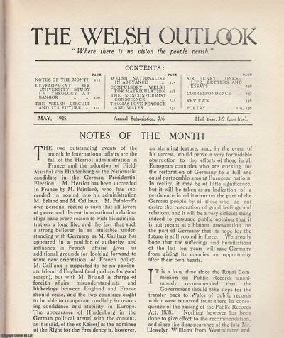The Welsh Outlook A Monthly Journal Of National Social Progress May