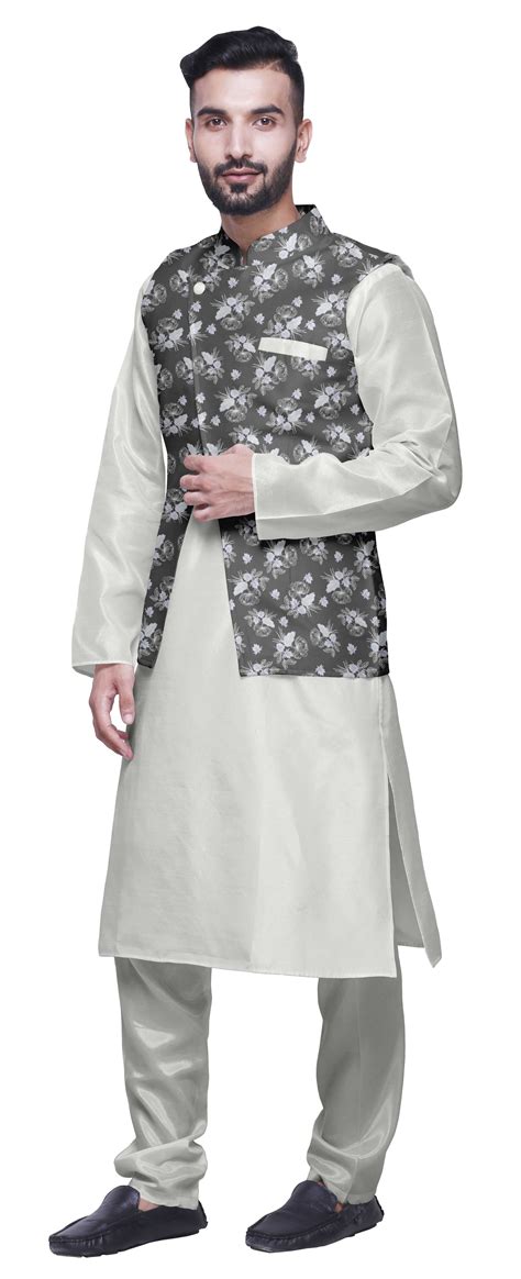 Atasi Indian Mens Kurta Churidar Pajama Jacket Set Solid Ethnic Arc Ebay