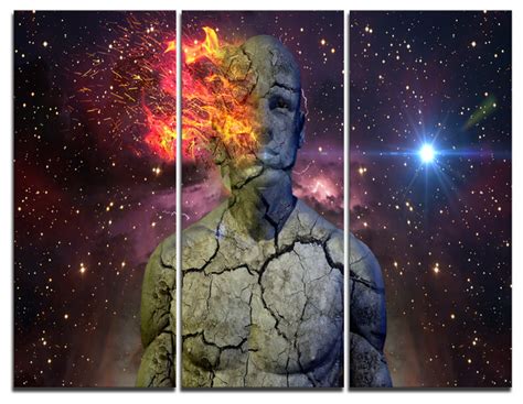 Broken Human Body With Fire Art Canvas Print 3 Panels 36x28