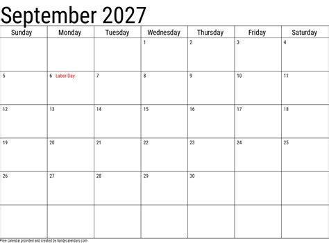 September 2027 Calendar With Notes And Holidays Handy Calendars