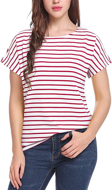 Womens Short Sleeve Striped T Shirt Tee Shirt Tops Casual Loose Fit