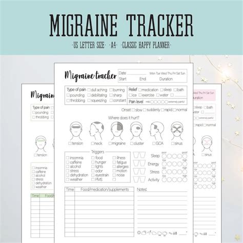 Migraine Tracker Headache Tracker Pain Log Printable Migraine Tracker For Migraine Sufferers