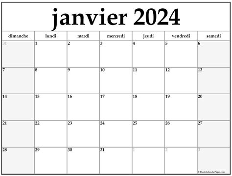 Janvier 2024 Calendrier Imprimable Calendrier Gratuit