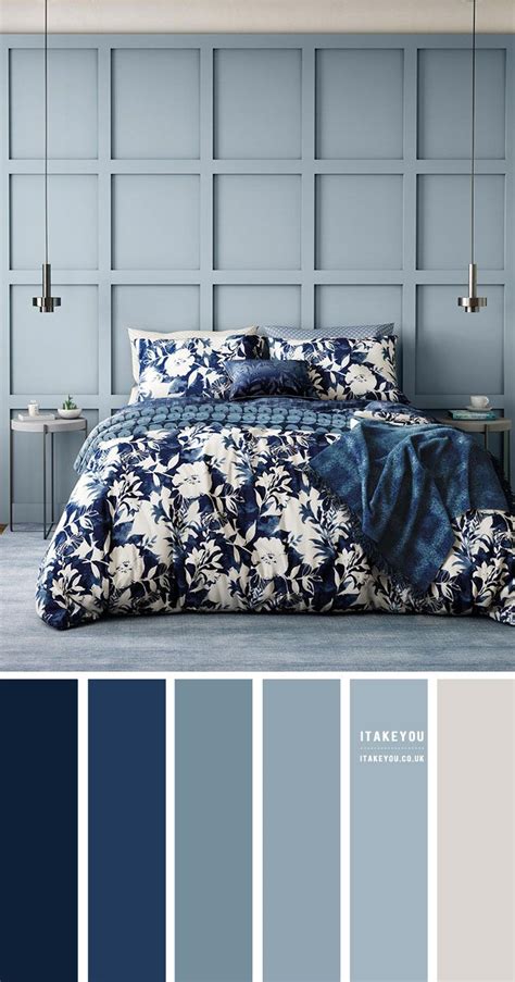 Dark Blue And Blue Grey Bedroom Colour Scheme In 2021 Blue Color