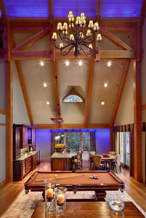 The exposed roof beams play major role in creating an accent on the ceiling and providing the living room with rustic and natural appearance. House on the Lake | Exposed Ceiling Beams | Modern Design ...