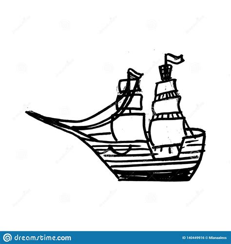 Sketche do navio com velas ilustração do vetor Ilustração de vetor