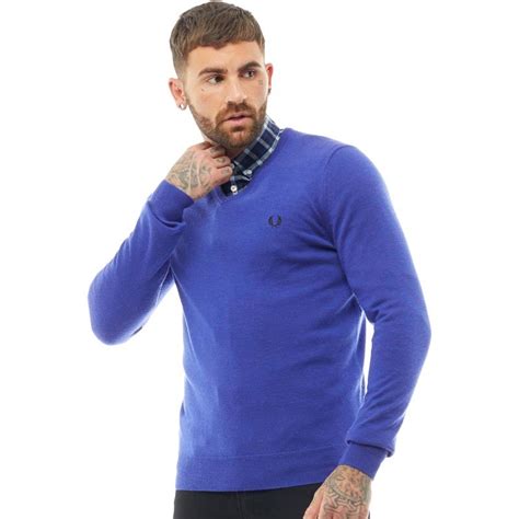 Buy Fred Perry Mens Classic Tipped V Neck Sweater Regal Marl