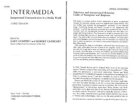 Joshua meyrowitz is a professor of communications at the department of communication at the university of new hampshire in durham. (PDF) "Television and Interpersonal Behavior: Codes of ...