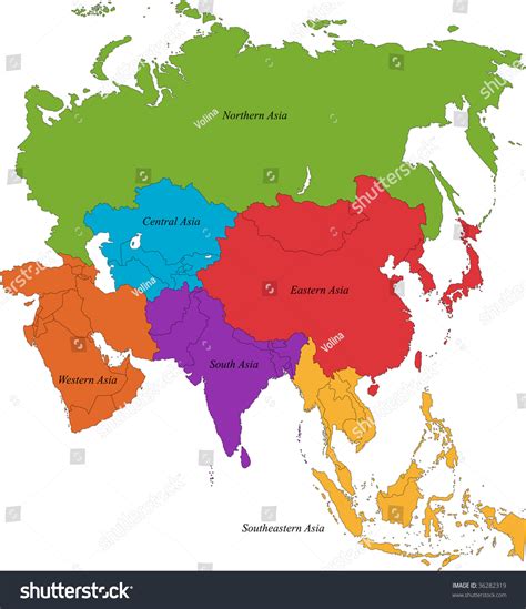 Colorful Asia Map Six Regions Stock Illustration 36282319 Shutterstock