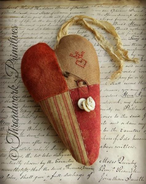 Crowned Heart Pinkeep Primitive Valentine Decor Fabric Hearts