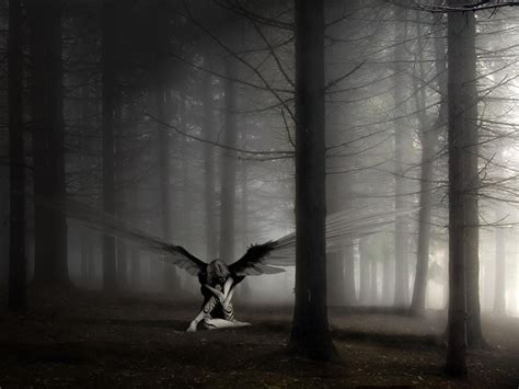 Online Crop Angel Beside Trees Illustration Angel Dark Wings