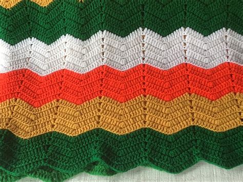 Vintage 1970s Hand Crocheted Afghan Colorful Blanket Rippled Etsy