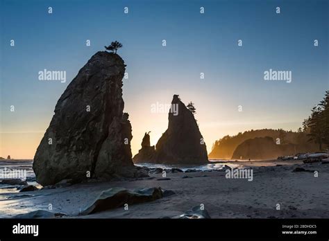 Sunset Among The Sea Stacks And Hole In The Wall On Rialto Beach In
