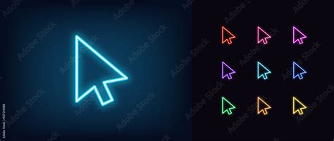 Vettoriale Stock Outline Neon Mouse Cursor Icon Glowing Neon Computer