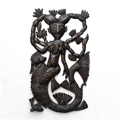 Handcrafted Haitian Sculpture, Mermaid in the Sea, Eco-Friendly