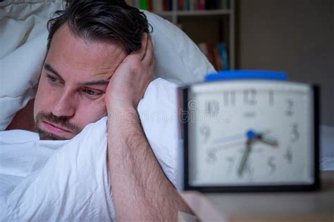 Stressed Sleepless Man Expression Lying In The Bed Stock Photo Image