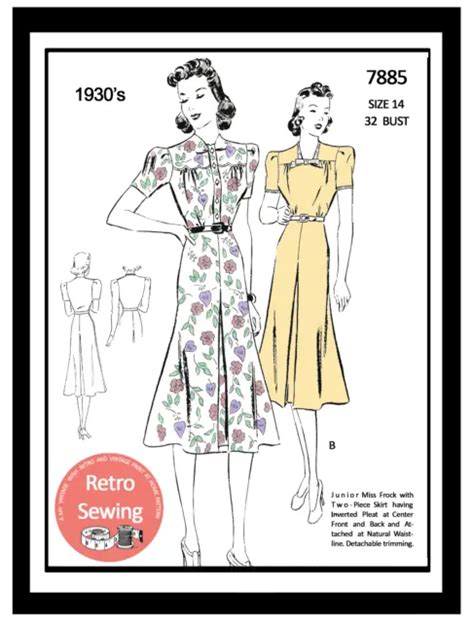 1930s Stylish Yoked Bodice Tea Dress Sewing Pattern Bust 32 2558
