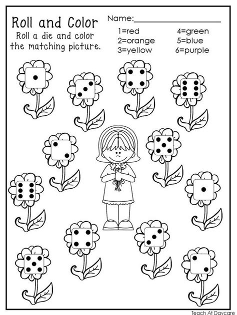 20 printable roll and color worksheets numbers 1 6