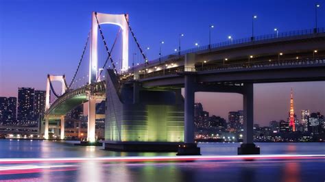 White Bridge City Bridge Tokyo Rainbow Bridge Hd Wallpaper