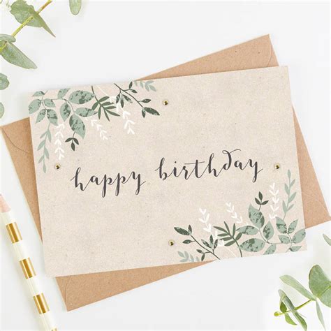 Birthday Card Green Botanical By Normaanddorothy