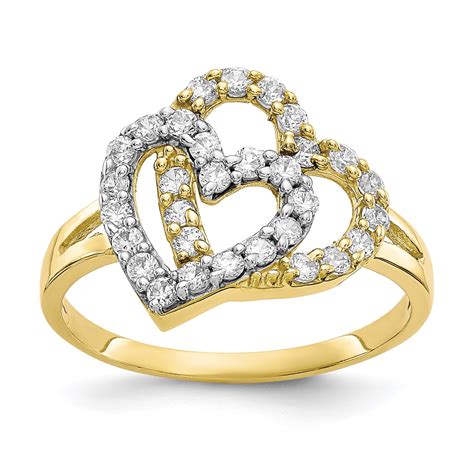 10k Yellow Gold And Rhodium Double Heart Ring