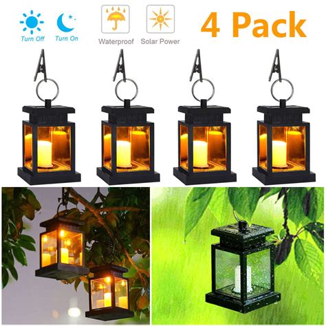 4 Pack Solar Lantern Outdoor Garden Hanging Lantern Waterproof Led Flickering Flameless Candles