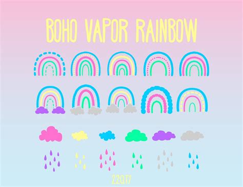 22 Vapor Wave Boho Rainbow Clip Art Rain Clouds Bright Etsy