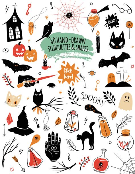 Sale Halloween 60 Spooky Doodles And 6 Patterns By Julia Shvets